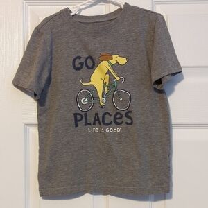 Boys Life Is Good Dog On Bicycle Graphic Tee Size Small